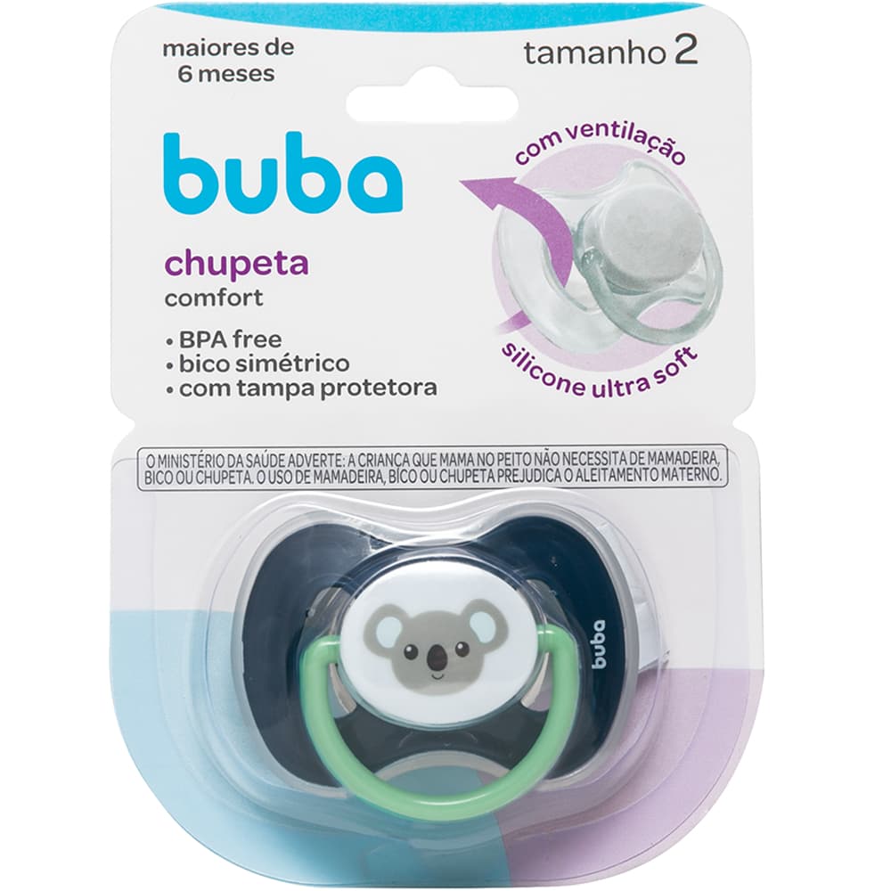 Chupeta Buba Coala Azul Comfort Com Tampa Protetora Tam.2