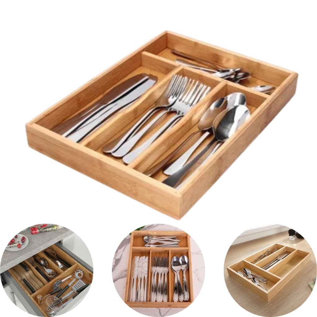 Porta Talher Bambum Organizador Gaveta Cozinha Suporte Garfo Faca Utensilio Colher Multiuso