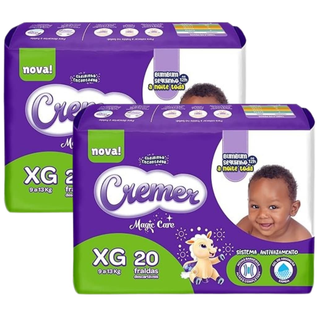 Fralda Descartável Kit com 2 Pacotes Cremer Magic Care Jumbinho - Tam XG - 40 fraldas - OFERTA