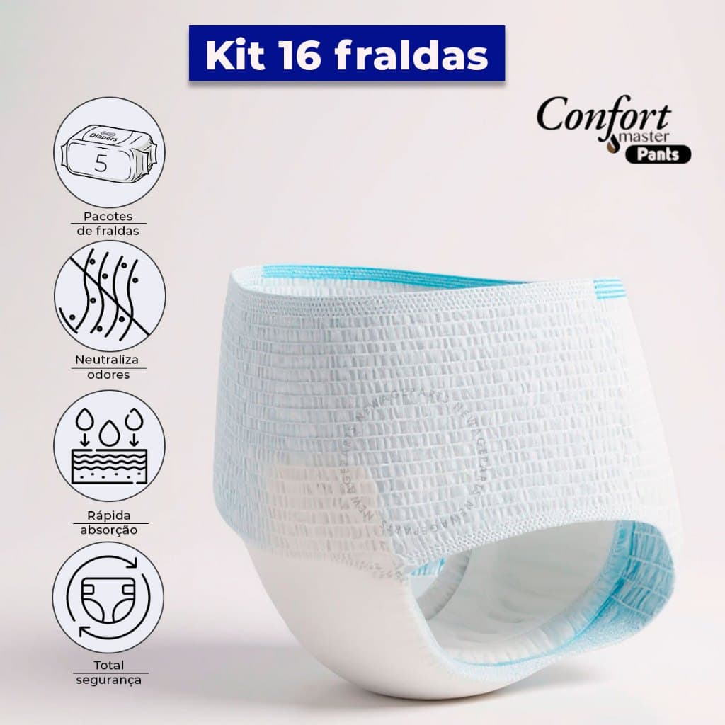 Kit 16 Fraldas Geriátrica Calcinha/Cueca Descartável Unissex Pacote Confort Master Pants