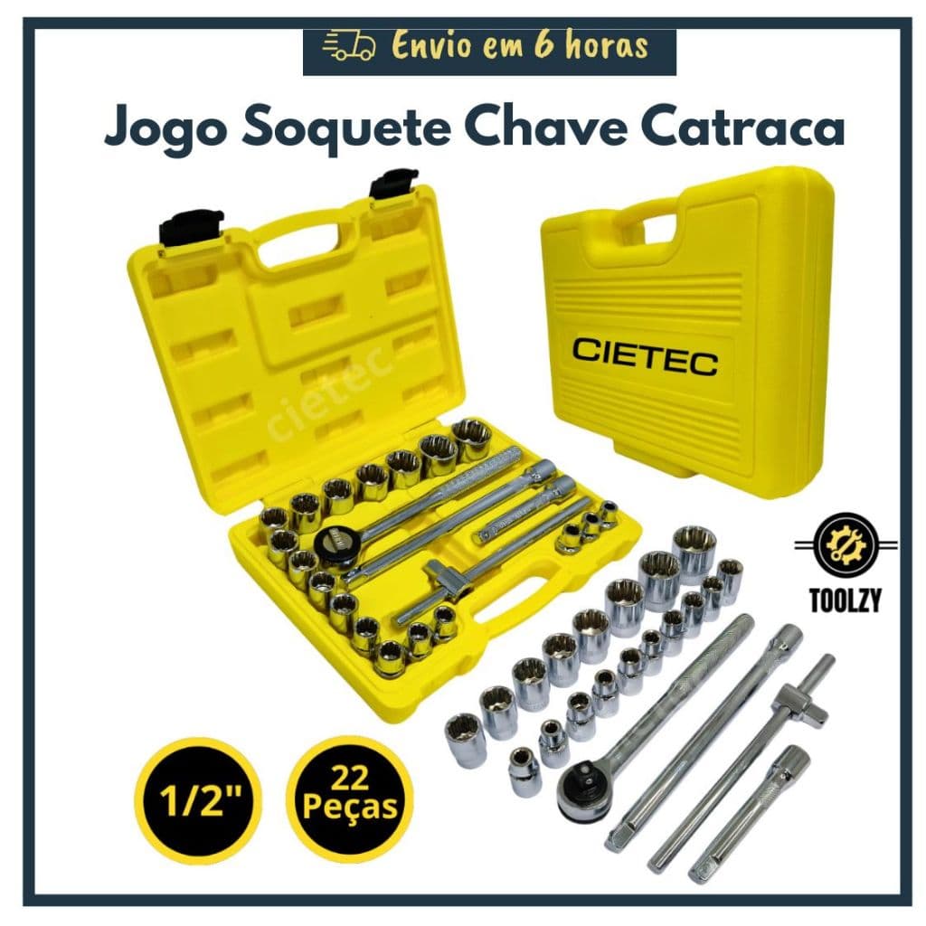 Jogo Soquete Chave Catraca Reversível 1/2 Pol Kit Ferramentas Profissional Cietec