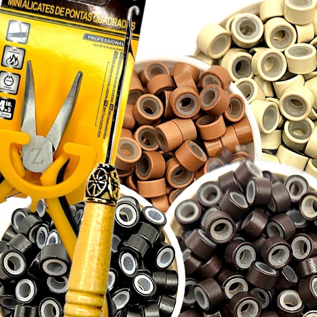 Kit Mega Hair Completo - Alicate + Agulha + 100 Microlinks