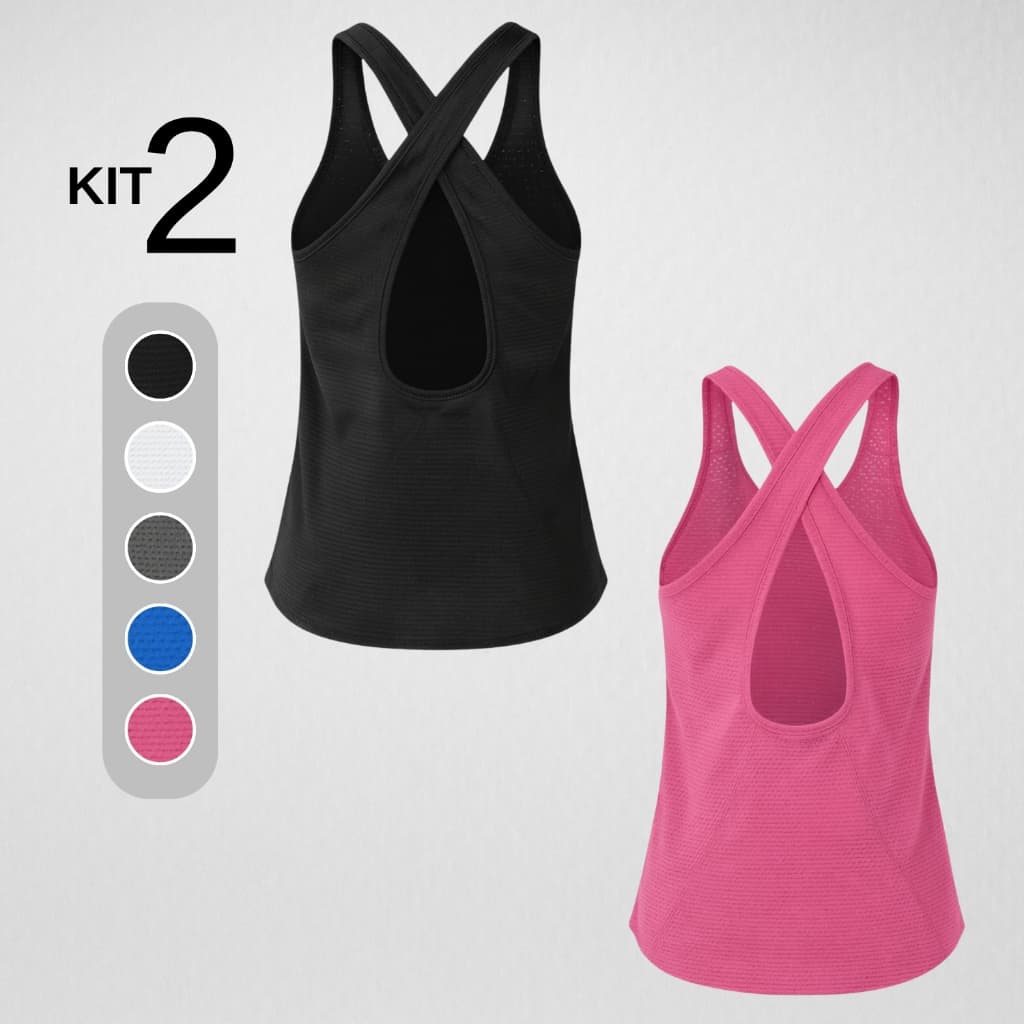 Kit 2 Regatas Cruzadas Roupa Feminina Academia Fitness Esportivo Corrida Yoga