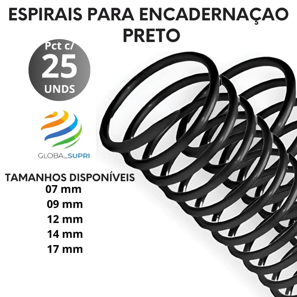 ESPIRAL P/ ENCADERNAÇÃO PCT C/25 UNDS - PRETO