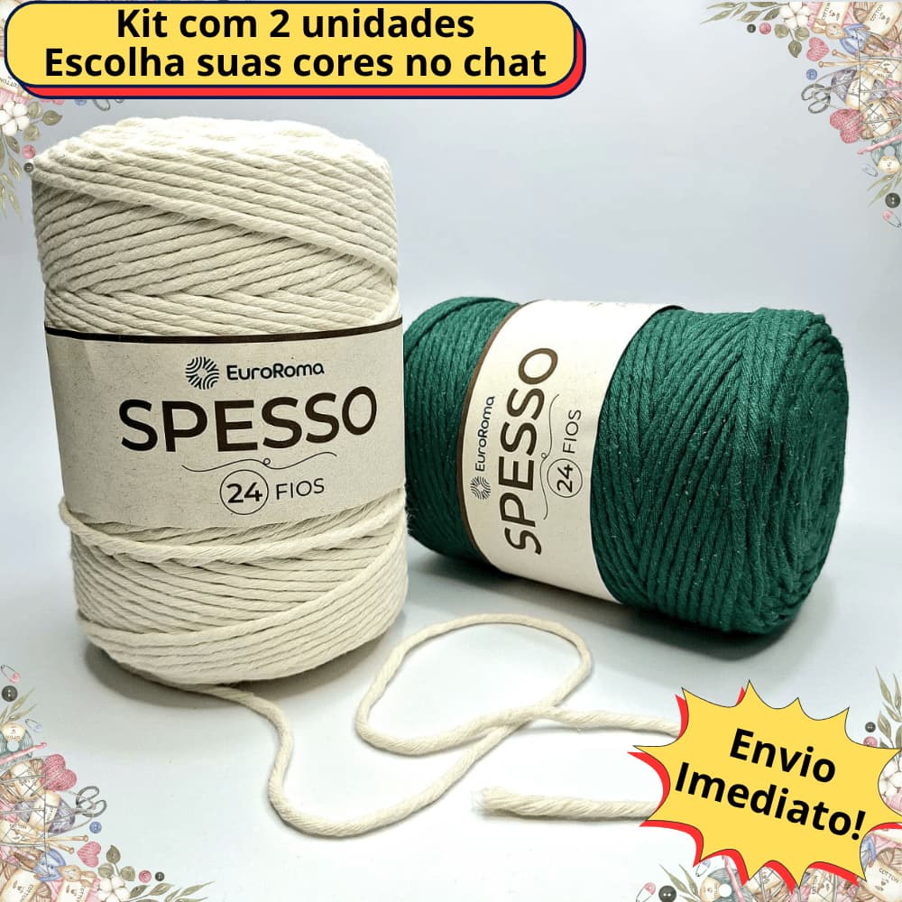 Barbante Spesso 24 Fios Euroroma Kit c/2 und Fio para Crochê Tricô e Macramê