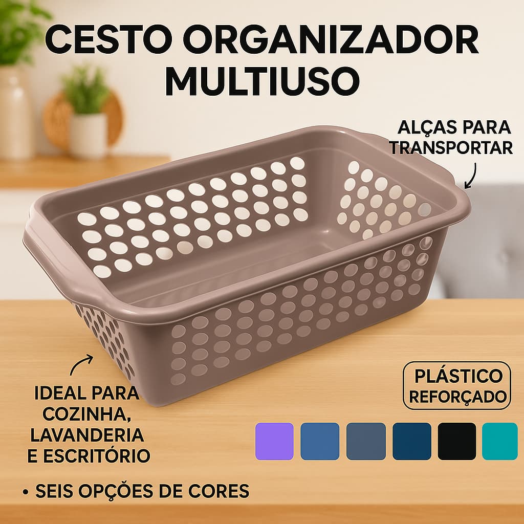 Cesto Multiuso AmpePlast Cesta Organizadora Plástica Reforçada para Cozinha, Lavanderia e Escritório