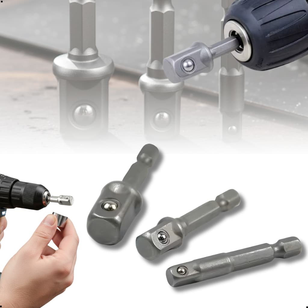 Kit 3 Adaptador Soquete Parafusadeira Furadeira 1/4 3/8 1/2 Canhão Cachimbo