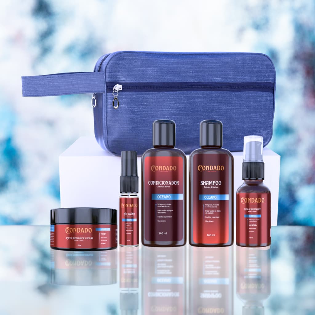 Kit Masculino Cabelo Barba Premium Shampoo Condicionador Creme modelador Óleo Hidratante Condado
