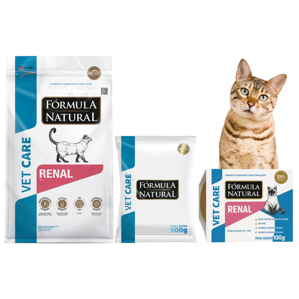 Kit 1 Ração Seca Formula Natural Vet Care Renal 500gr + 1 Patê Ração Úmida Renal 100gr Para Gatos Felinos.