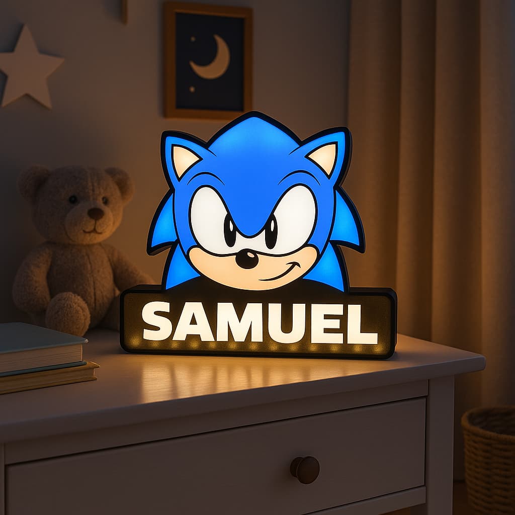 Luminária FAMILIA SONIC PERSONALIZADA ou outro personagem -  LED impressão 3D - decoração para quarto