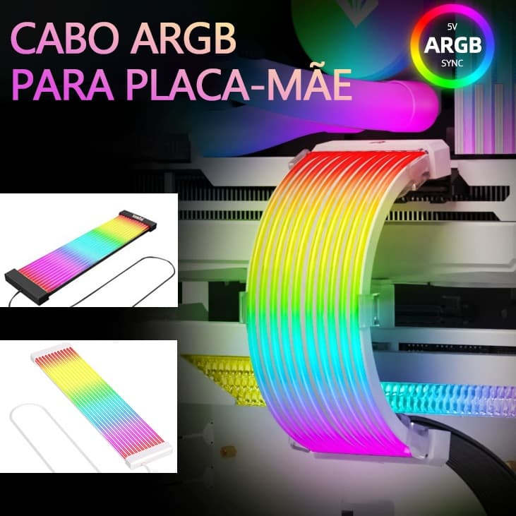 Cabo de Sincronização ARGB 5V 3Pin + Extensão PSU 8/24 Pinos - Para Tiras de Luz LED PC