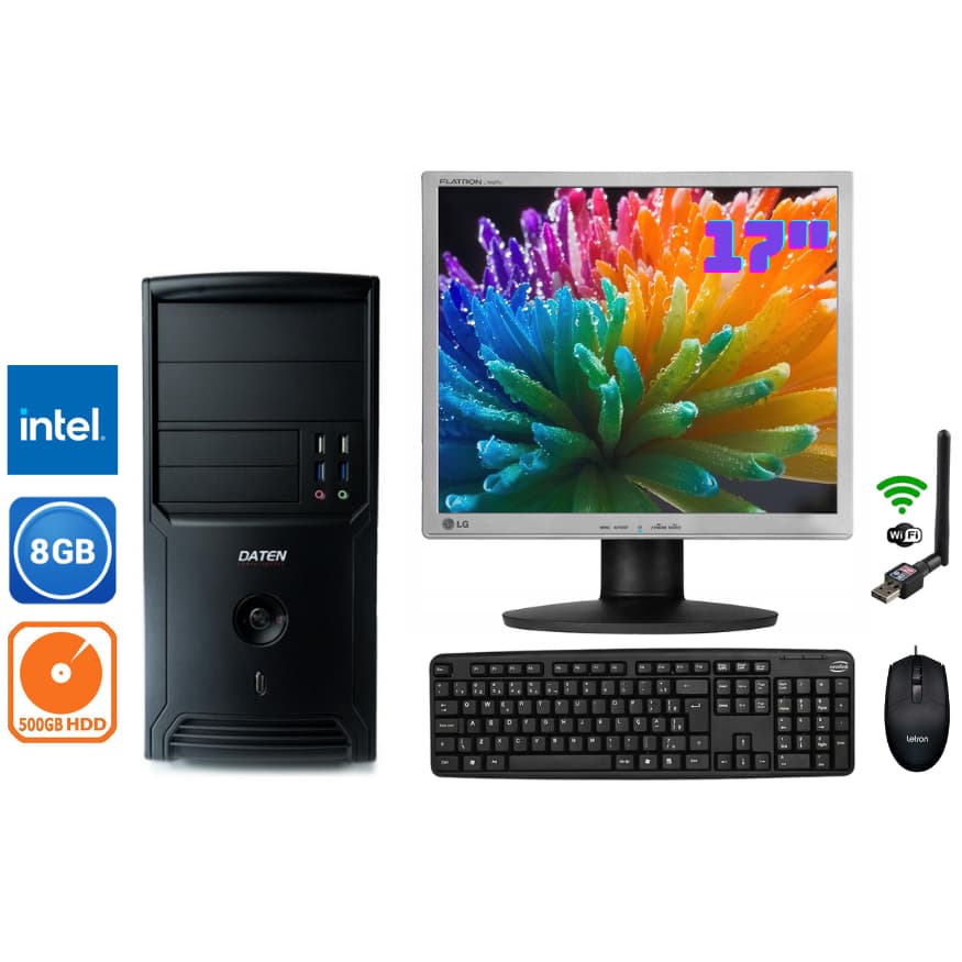 Computador Completo Intel G2030 Com 8gb ram Ddr3 HD 500gb Sata Wifi Trabalho Estudo Tela 17"