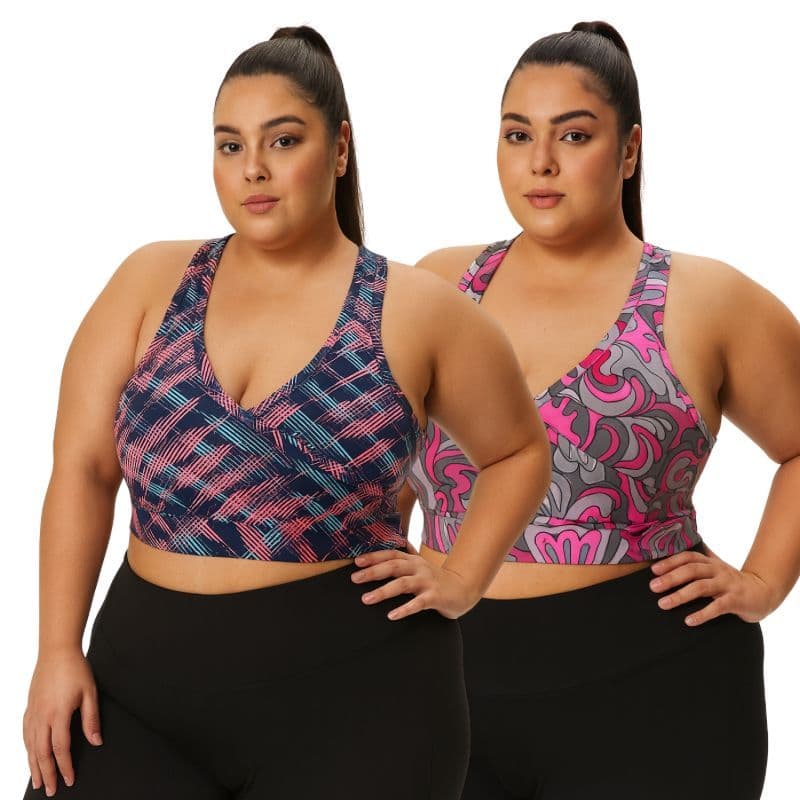 Kit 2 Top Fitness Feminino Moda Plus Size Roupas Femininas Estampado Alça Nadador