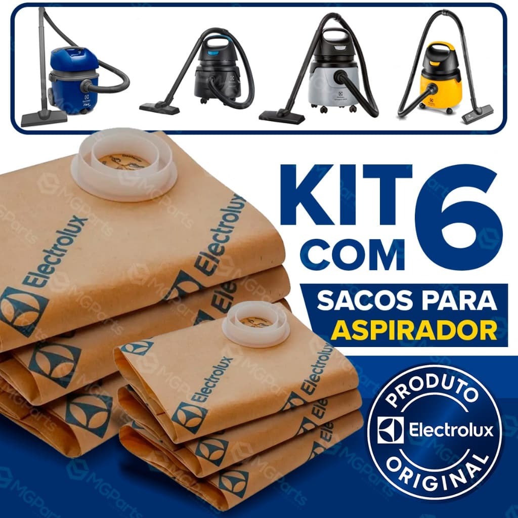 Kit 6 Saco Aspirador Electrolux Original A10S A10T A10 CLEAN CAR A13 A10N1 AQP10 AQP20 GT2000 GT20N FLEXS FLEXC FLEXN