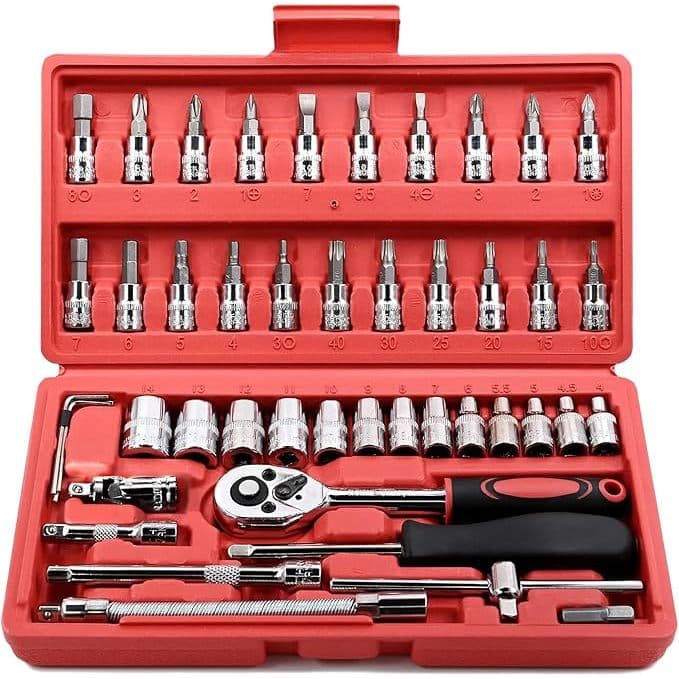 Kit 46 Chave Catraca Jogo De Soquetes Ferramentas catraca soquete de 1/4 barra de extensão - Maleta