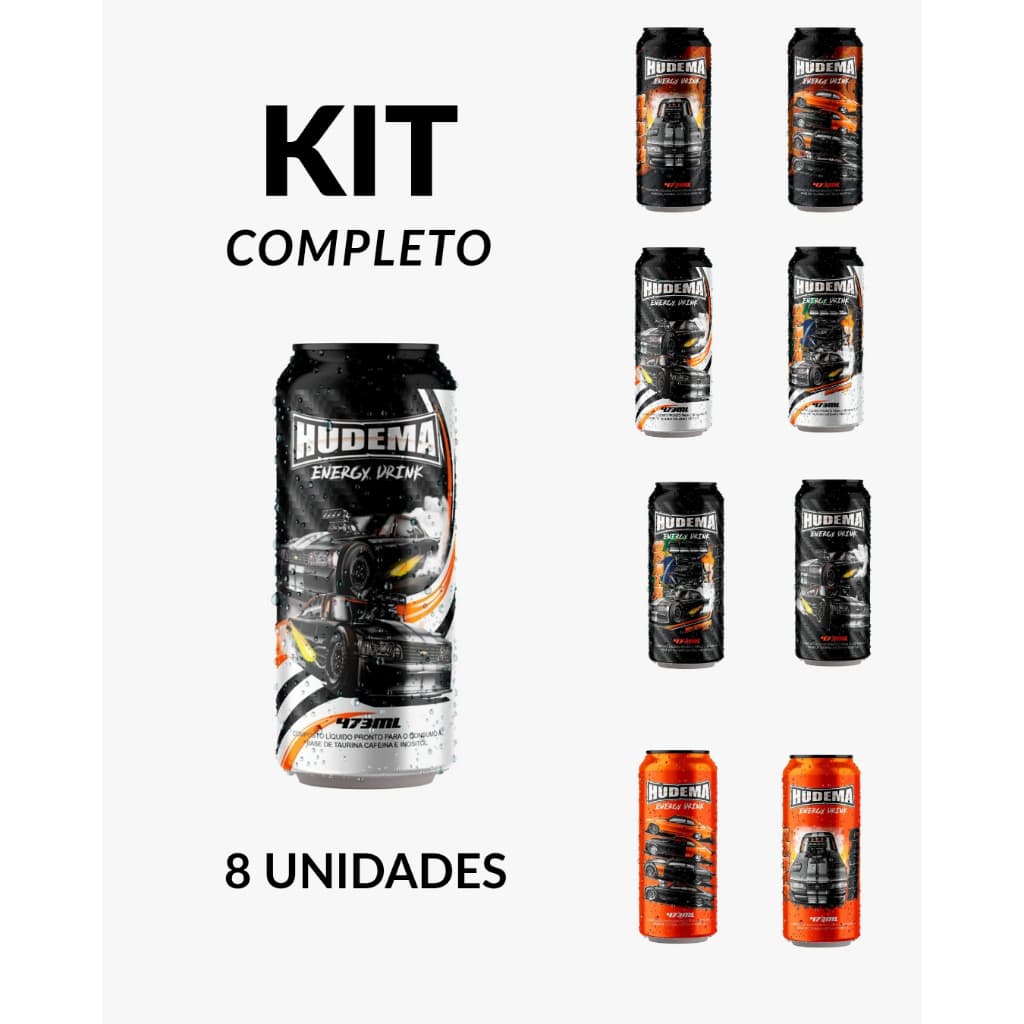 Kit 8 unidades Energético Hudema 475 ml, todas as latas da coleção.