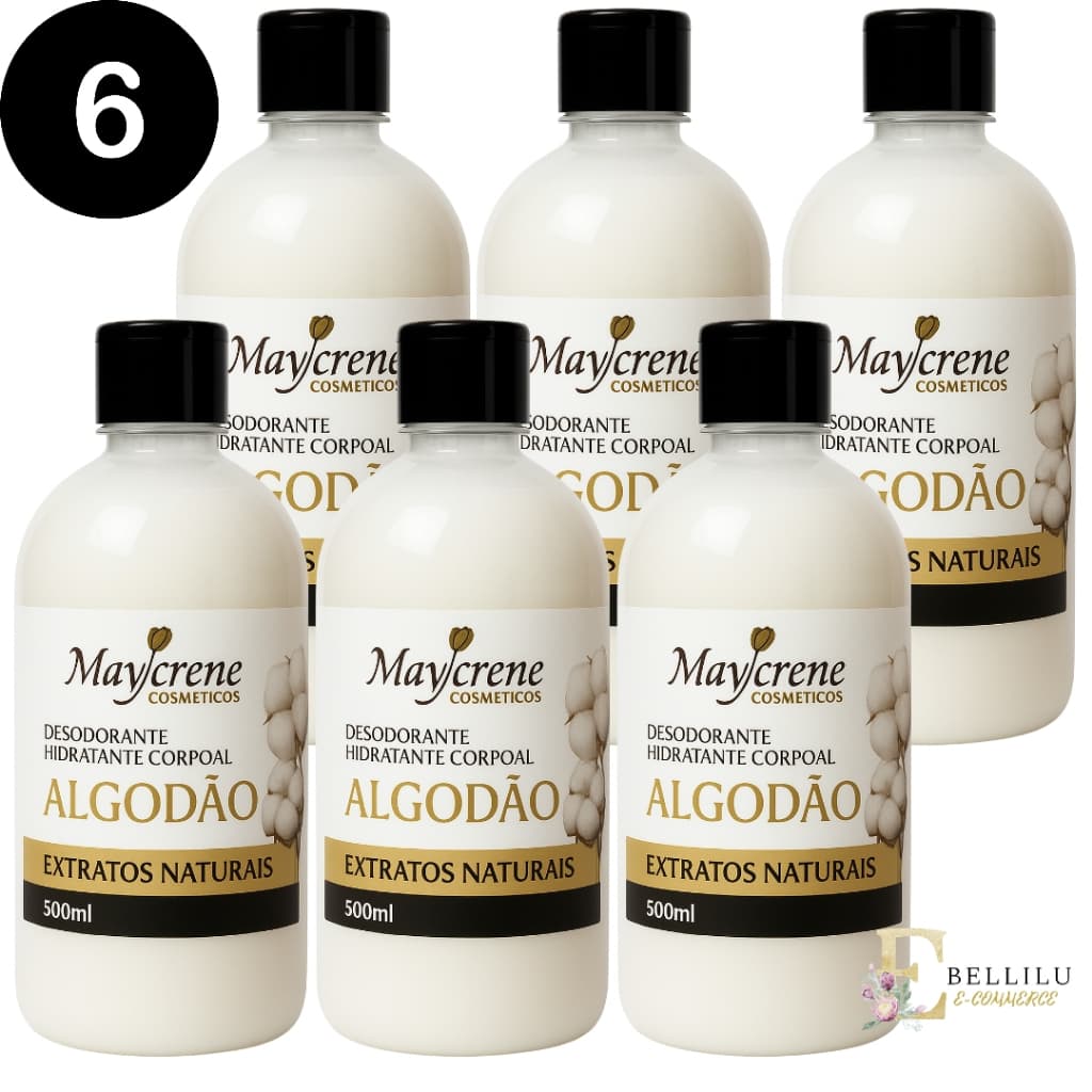 kit 6 Desodorante Corporal Hidratante Pele Algodão 500 ml Maycrene