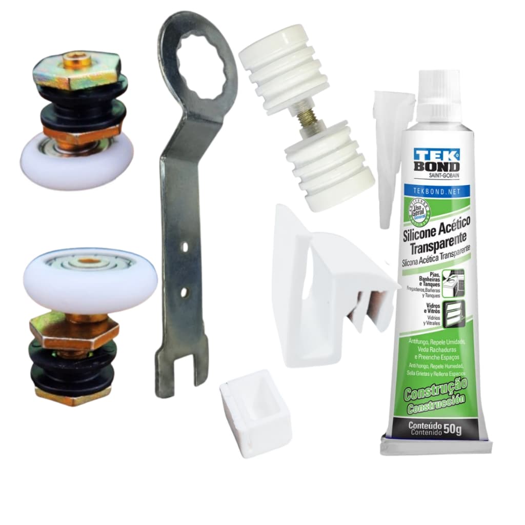 Kit manutenção Roldana box silicone incolor puxador e chave de regulagem KIT COMPLETO
