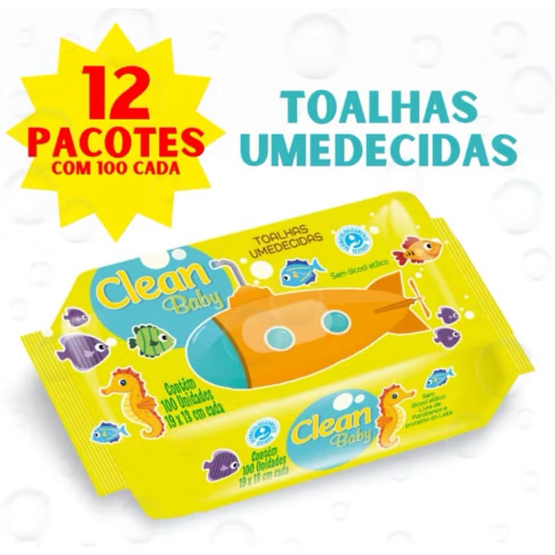Kit 1200 toalhas umidecidas Clean Baby