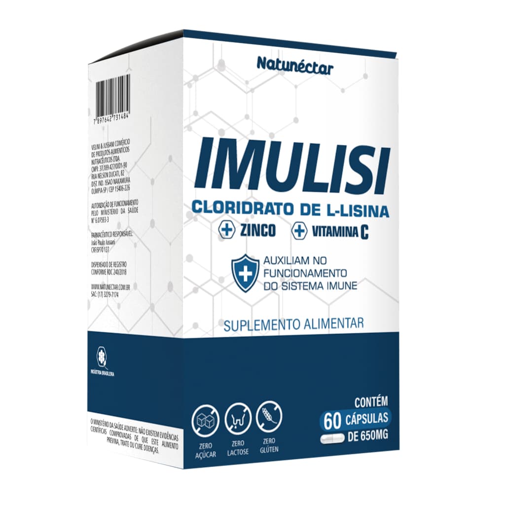 Imulisi - Cloridrato de L-Lisina + Vitamina C + Zinco 500mg 60 Cápsulas - Natunéctar