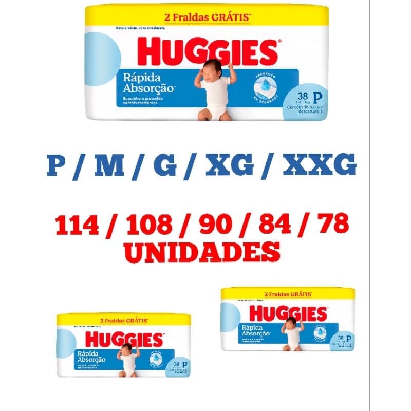Fralda Huggies P / M / G / XG / XXG Tripla Proteção 3 Pacotes
