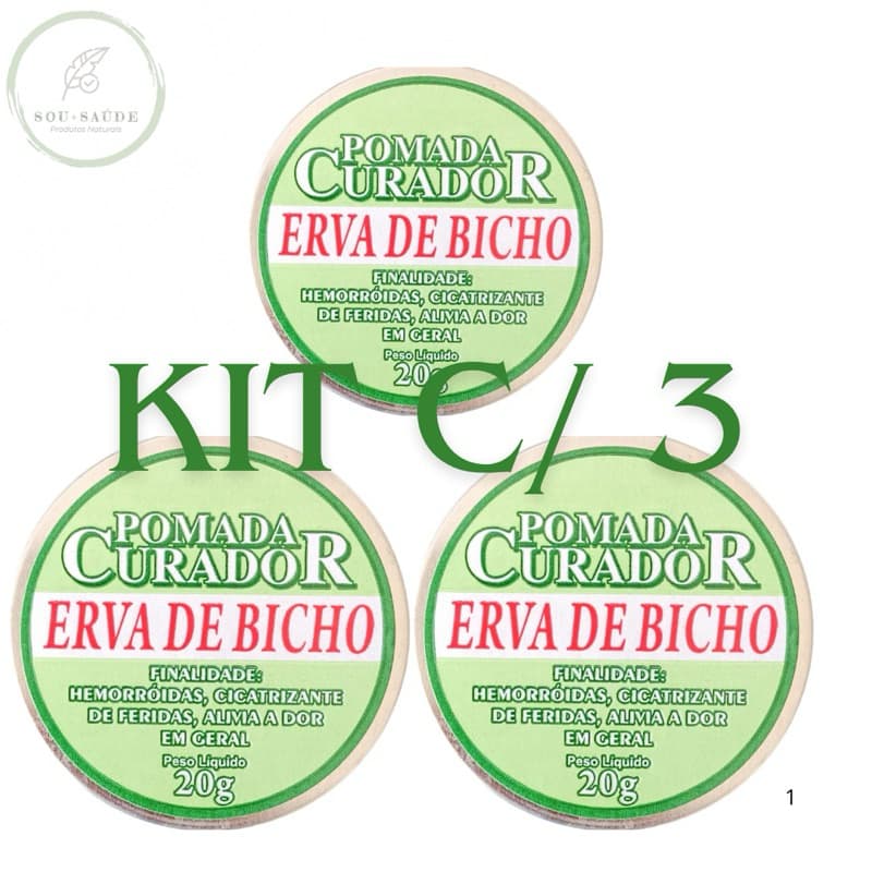 kit c/3 Pomada Erva de Bicho 20g- Curador