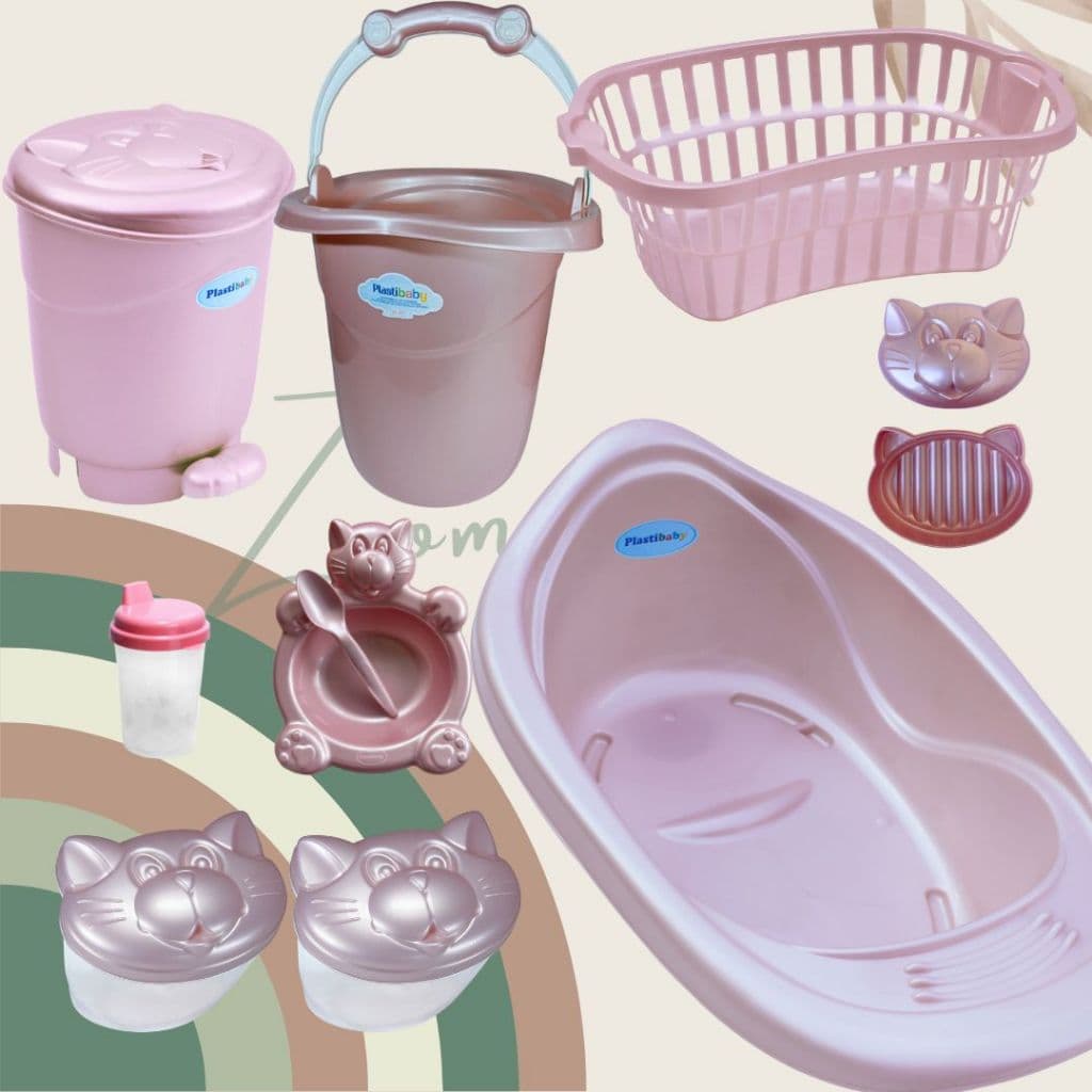 Banheira Bebe Banho Kit 10 itens Cesto Roupa 25 L Lixeira Saboneteira