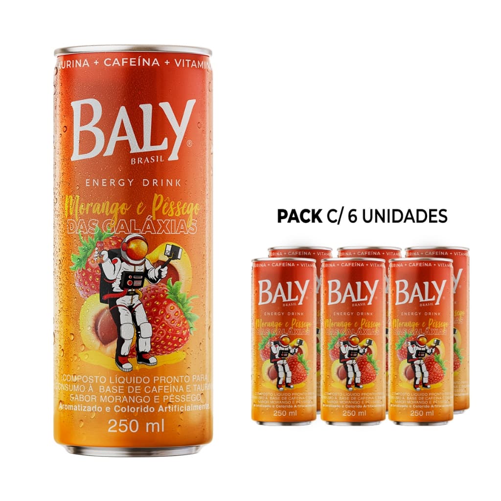 Pack Energético Baly Energy Drink Morango e Pêssego 250ml