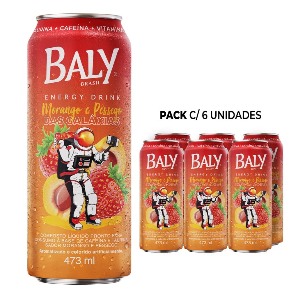 Pack Energético Baly Energy Drink Morango e Pêssego 473ml