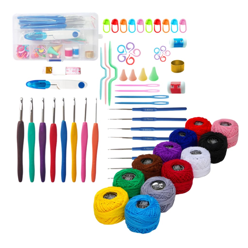 Kit Croche Trico Amigurumi Completo 8 Agulhas Cabo Soft Emborrachado 8 Agulhas Finas 12 Linhass