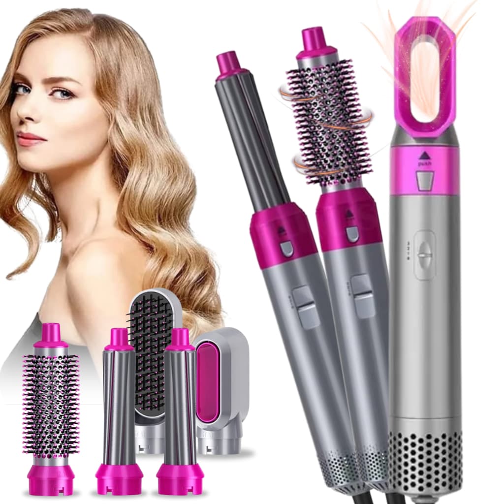 Kit 5 em 1 Secador Escova Alisadora e Modeladora Profissional Cabelos Lisos Brilhantes e Volume