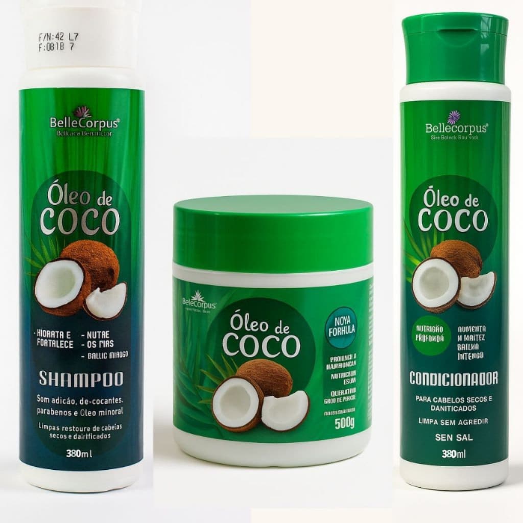 Kit Capilar Shampoo Condicionador e Máscara Hidratante Óleo de Coco Bell Corpus - Promoção !
