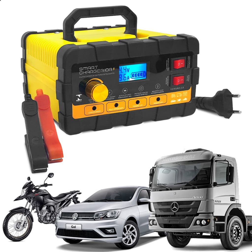 Carregador 10 Amperes 12v 24v Bateria Caminhão 150a 180a Potente Portátil Automotivo Auxiliar