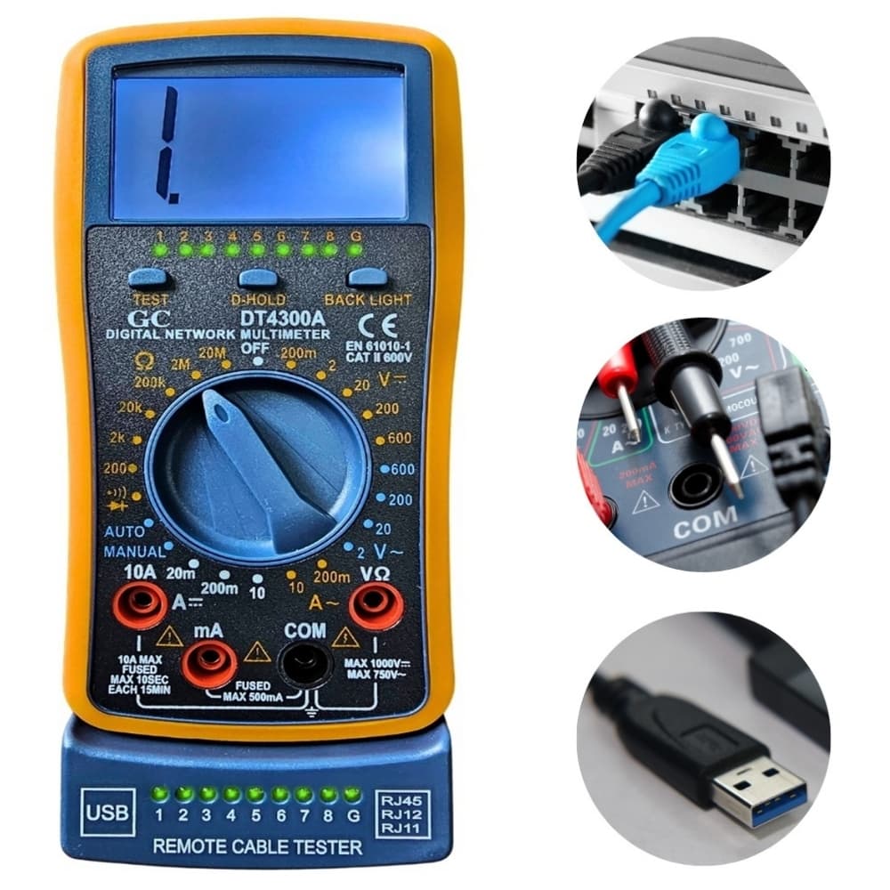 Testador de Cabo de Rede RJ45 C/ Multimetro Digital Profissional DT4300A