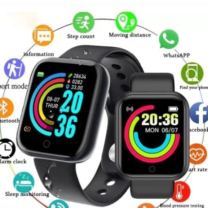 Smartwatch D20 - Relógio Esportivo Inteligente com Bluetooth compatível com Android/iOS