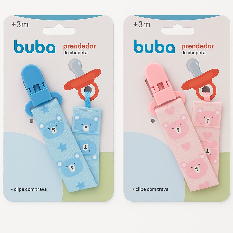Prendedor de Chupeta Para Bebê Ursinho Buba | Com Trava | Prendedor De Chupeta Infantil De Bebe