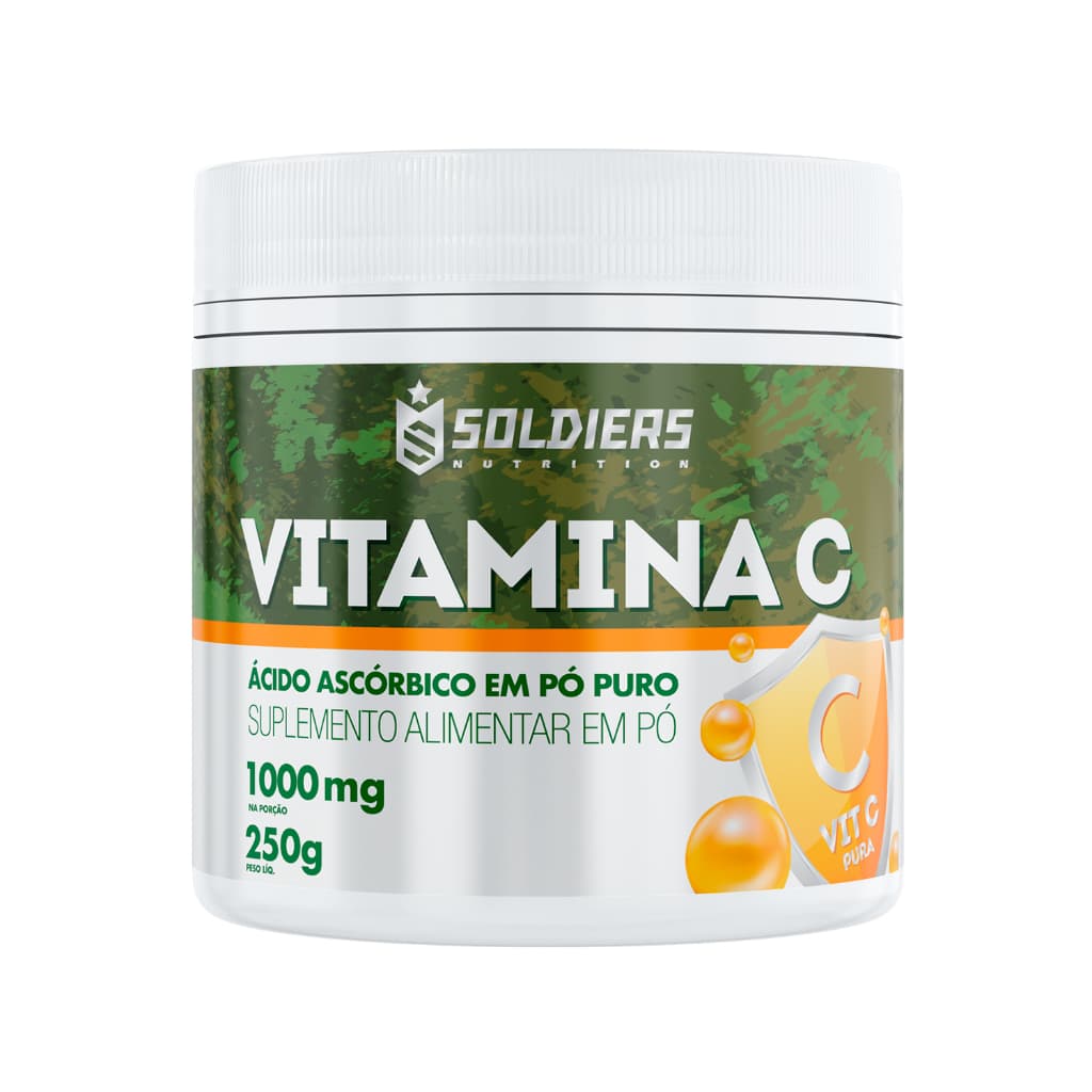 Vitamina C em Pó Ácido Ascórbico 250g 100% Pura Importada Soldiers Nutrition Multivitamínico Completo Saúde Imunidade