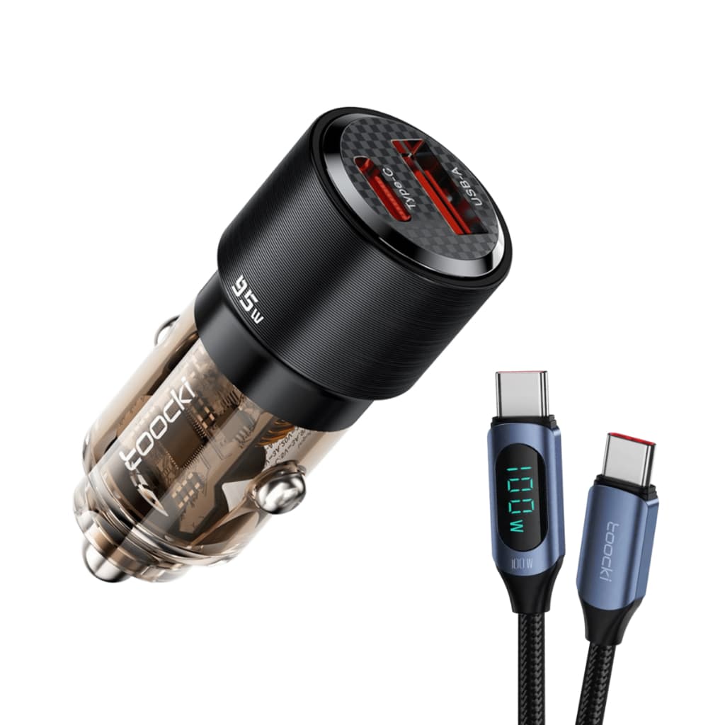 Carregador Veicular Turbo 95w + Cabo Usb-C Com Visor de Led 100w