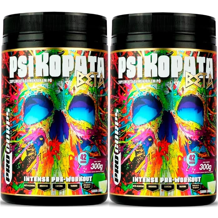 2x Pré Treinos Psikopata Beta Alanina - 2 Unid x 300g Cada (Total 600g) - Pro Corps
