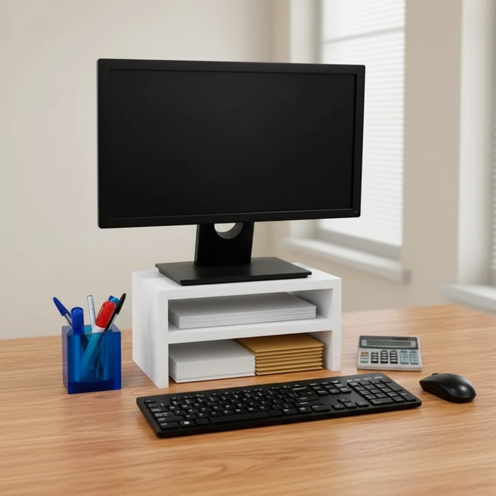 Suporte para Monitor MDF 33cm Duplo Notebook PC Gamer Escritório Madeira Organizador Decorativo Base
