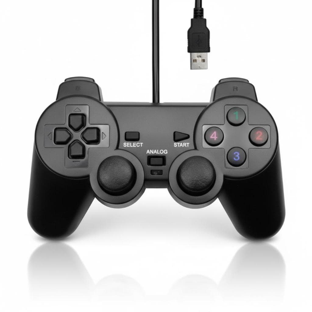 Controle Joystick USB com Fio Vibratório p/ PC Notebook TV Box Plug and Play – Gamer Ergonômico