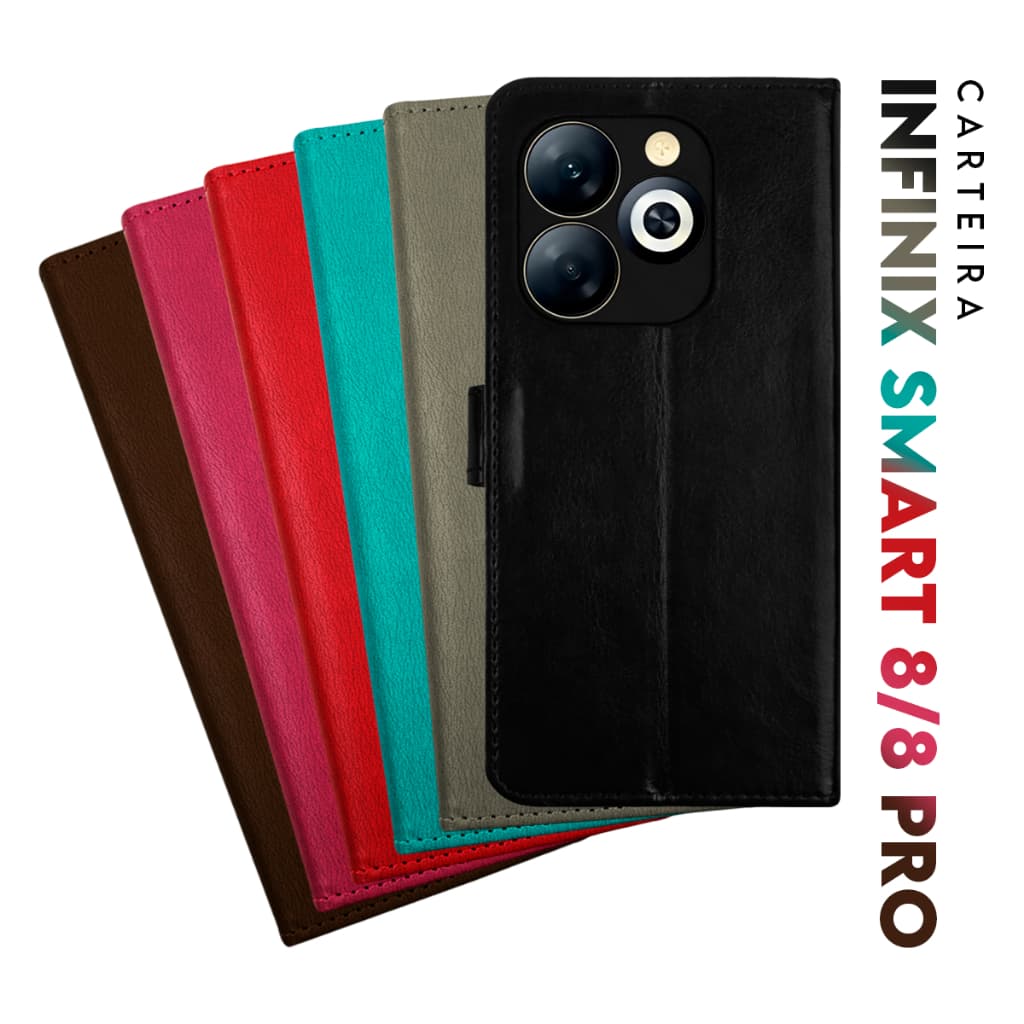 Capa Case Capinha Carteira Flip Cover Couro Sintético PRETA Para Infinix Smart 8 - 8 Pro tela 6.6 Cell in Power25