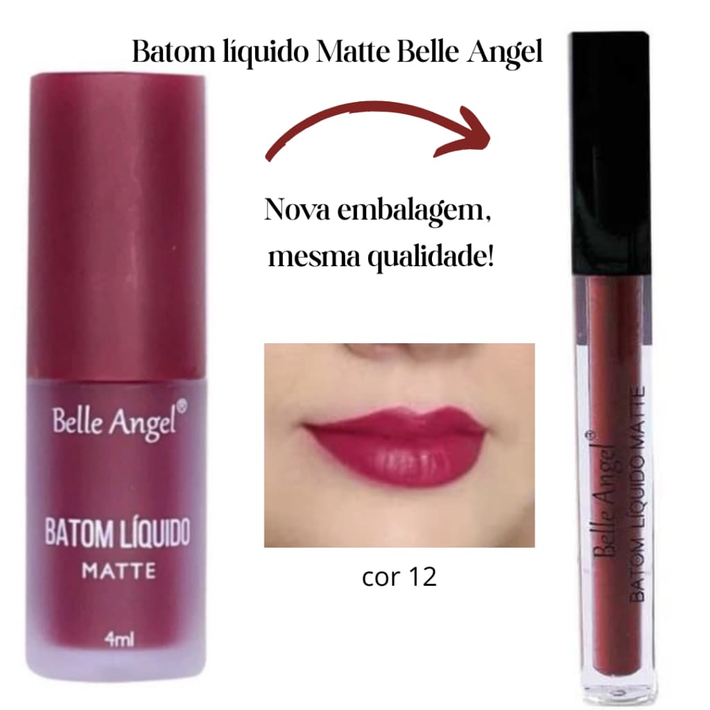Batom líquido matte Belle Angel cor 12 longa duração efeito aveludado - Burgundy Uva