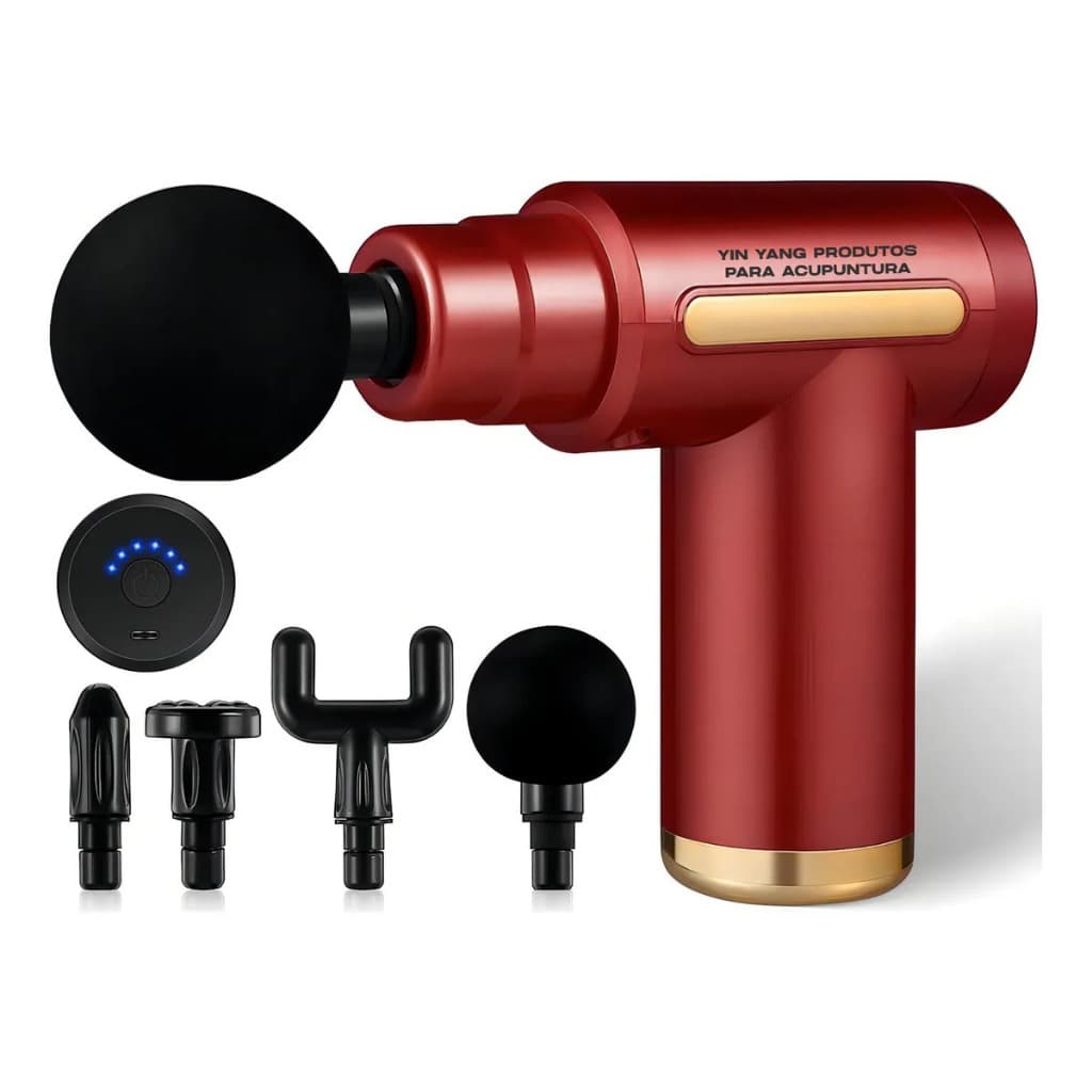 Massageador Muscular Portátil Alívio da Dor e Relaxamento 4 Pontas 6 Velocidades Recarregável USB Cor Vermelho