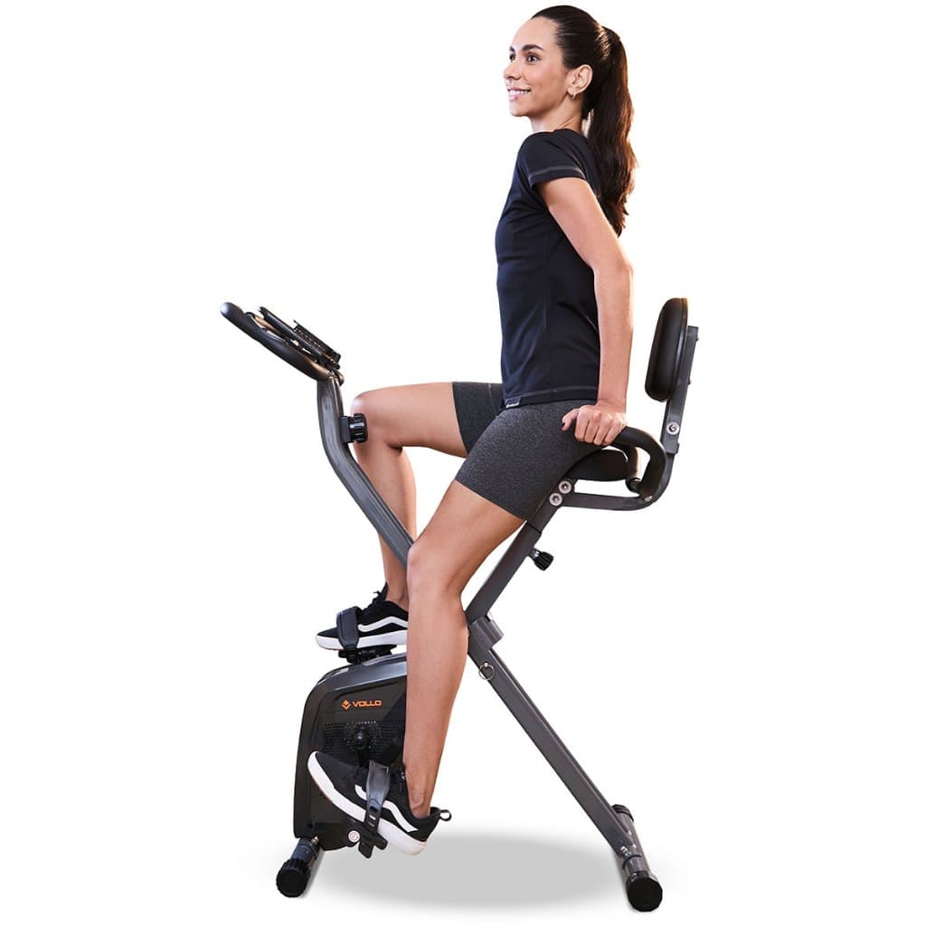 Bicicleta Ergométrica Vertical Vollo Dobrável X-Bike Encosto Magnética Portátil