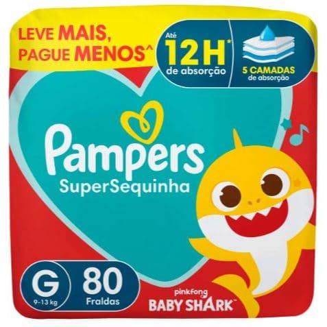 Fralda Pampers SuperSequinha Baby Shark G -80 unid