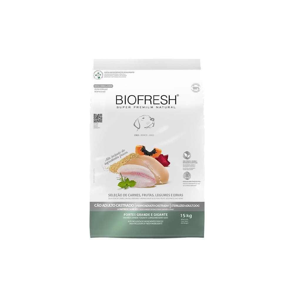 Ração Biofresh Cães Castrados Raças Grandes e Gigantes 15kg