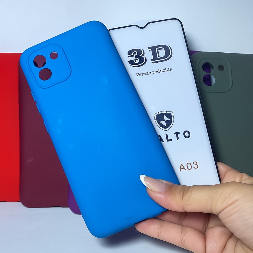 Capa A03 + Película 3D Kit Samsung Capinha Case Protetora Celular Silicone