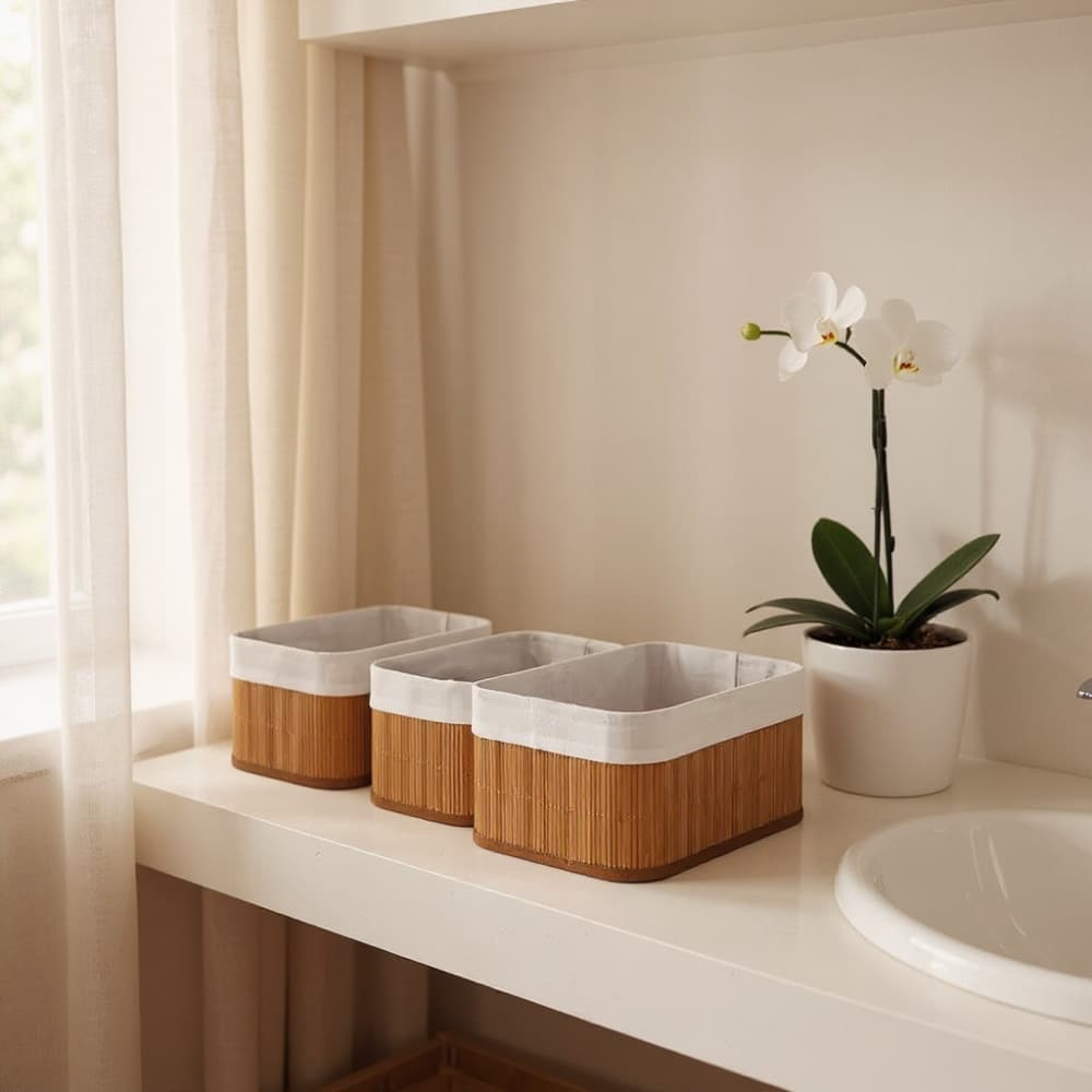Cesto Organizador Bambu Conjunto 3 Peças Multiuso Cestos Armazenamento Banheiro Cozinha Quarto