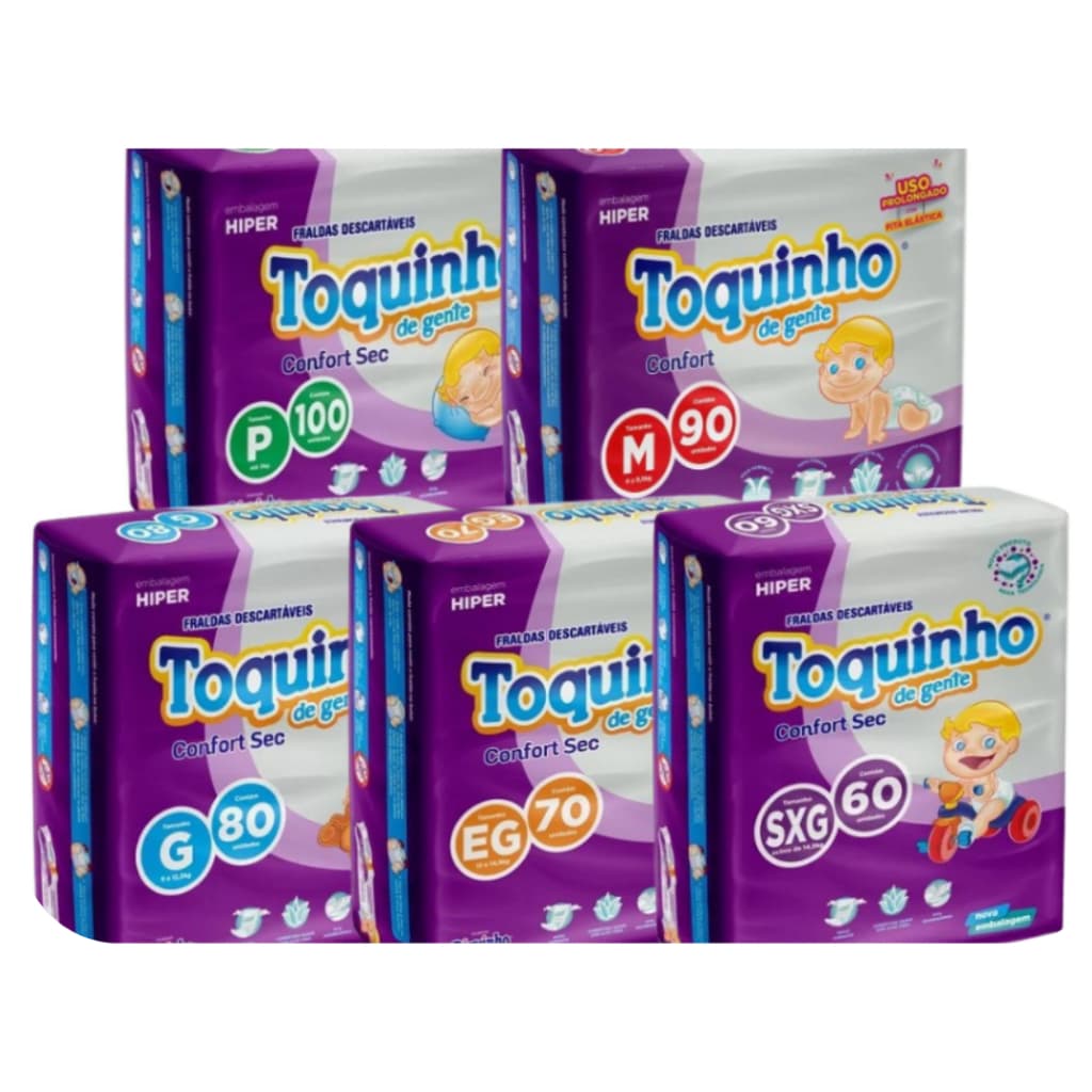 Fralda Descartável Toquinho Confort Sec Kits Disponíveis - Todos os tamanhos